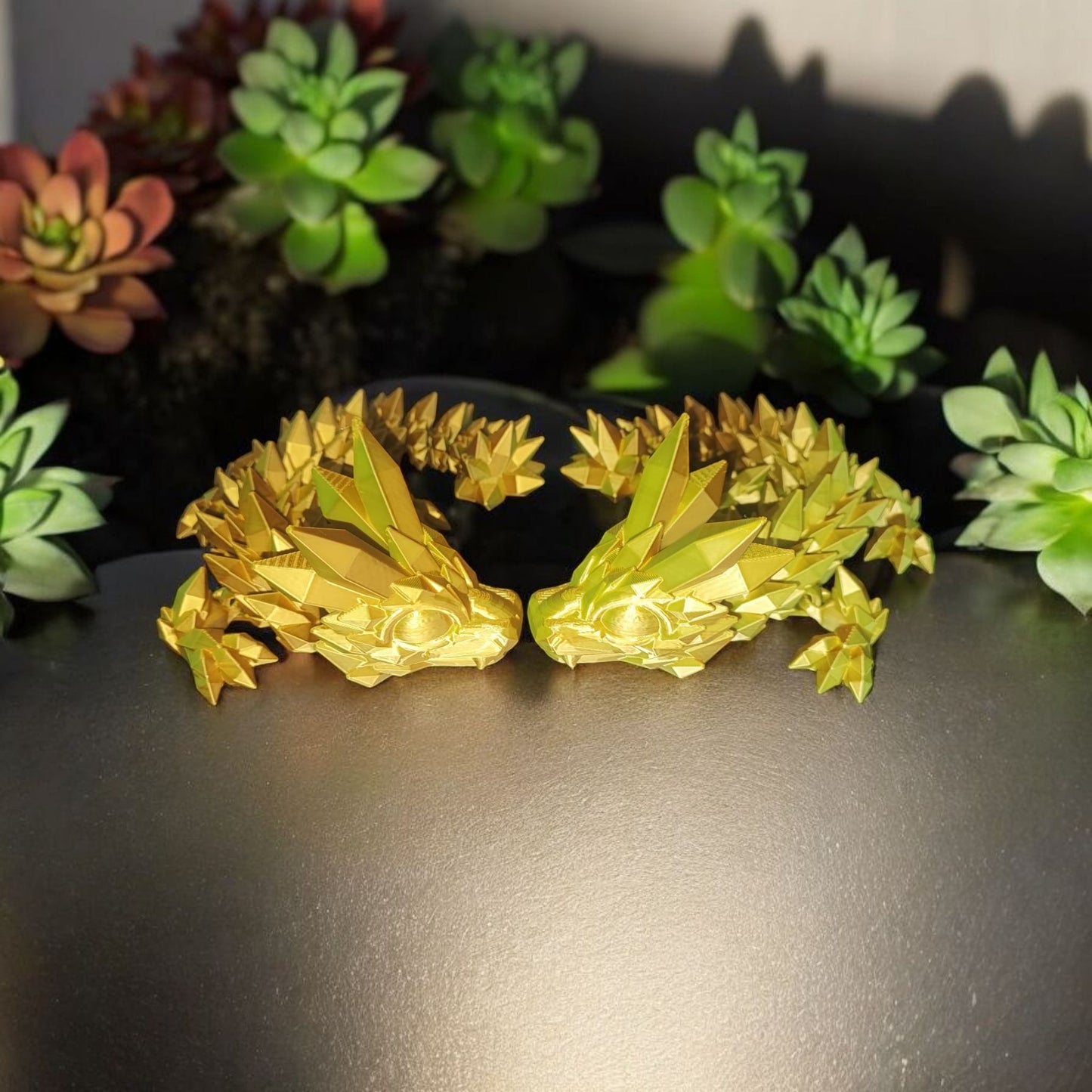 Art.019 Flexi Kristalldrache gold gelb| 3D-gedruckter beweglicher Drache | 27,0 cm lang | PLA Silk Deko & Geschenk für Fantasy-Fans Art.019