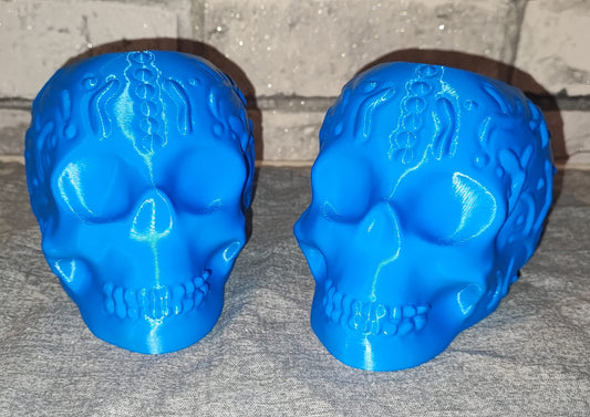 Art 0149 Deko Totenkopf | 3D-gedruckter Stiftehalter/behälter | 10cm Höhe & 13,5cm Tiefe | PLA blau Deko Home Geschenk Art 0149