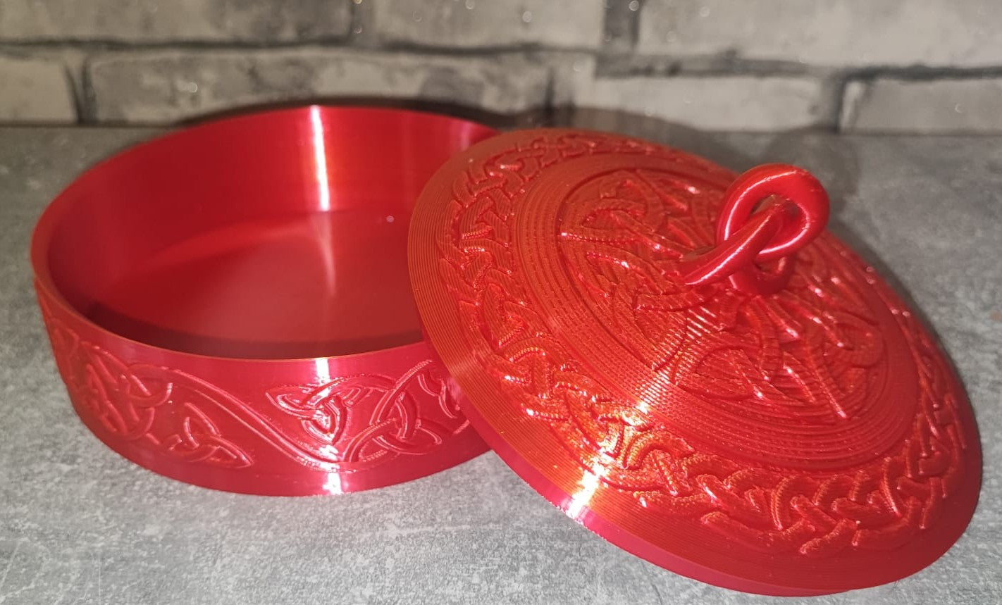 Art 0303 Dose mit Muster | 3D-gedruckt | ca 13cm Durchmesser und 8cm hoch| PLA rot gold schimmernd | Deko Home Geschenk