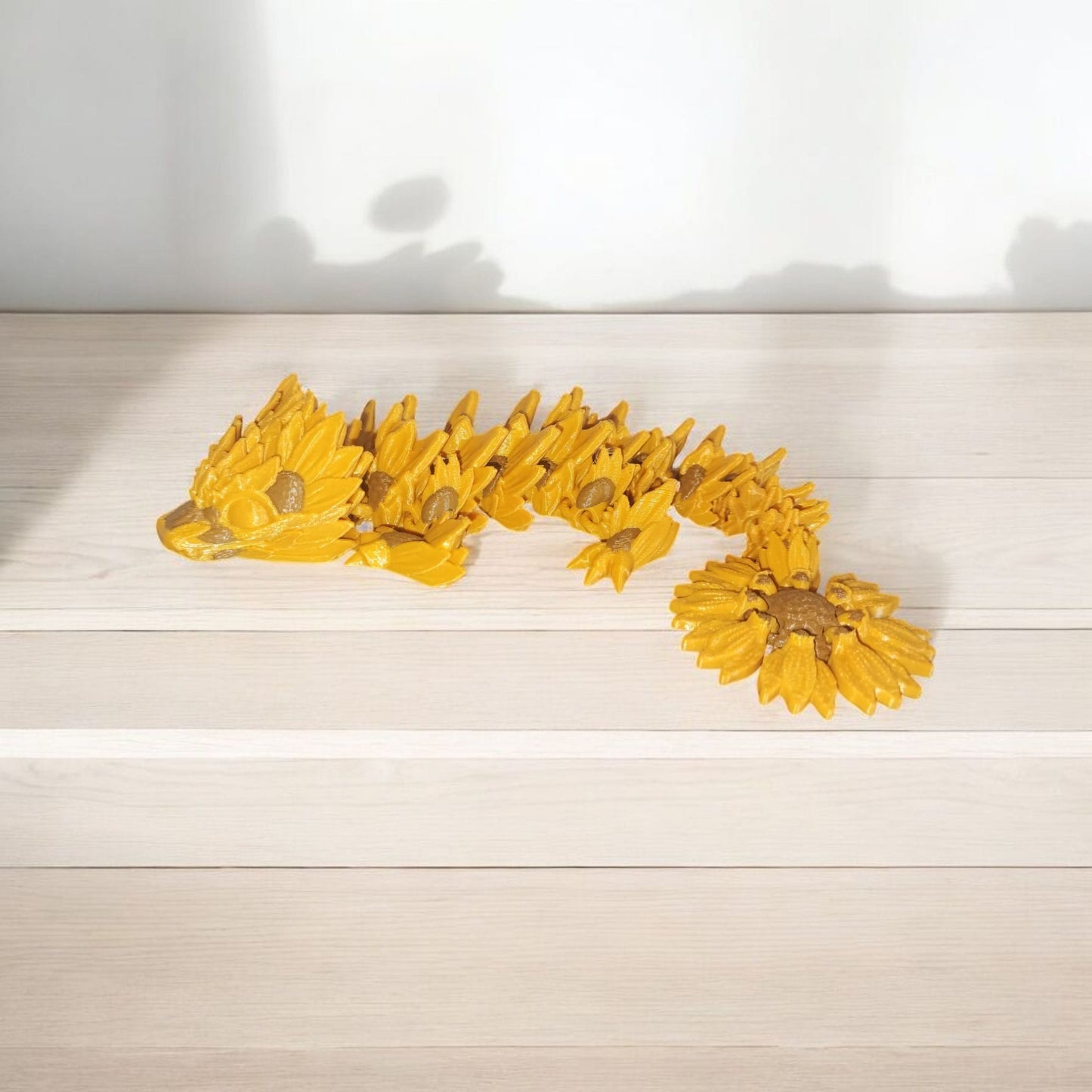 Art 071 Flexi Sonnenblumen-Drache | 3D-gedruckter beweglicher Drache | ca. 20,5 cm lang | PLA Gold Braun  Deko & Geschenk für Fantasy-Fans Art 071