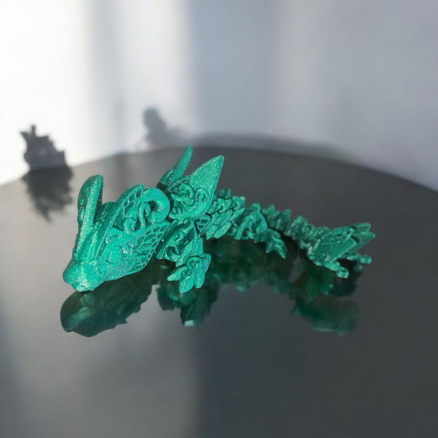 Art 064 Flexi Butterfly-Drache | 3D-gedruckter beweglicher Drache | ca. 23,5 cm lang | PLA Opal Grün  Deko & Geschenk für Fantasy-Fans Art 064