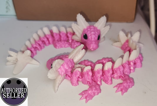 Art 0111 Flexi Axolotl | 3D-gedruckter beweglicher Axolotl | ca. 18 cm lang | PLA weiß/rosa Deko & Geschenk für Fantasy-Fans Art 0111