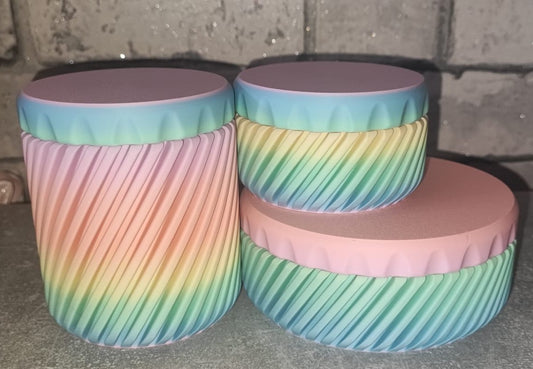 Art 0276 Deko Schraub Dosen 3er -Set | 3D-gedruckt |klein, mittel, groß flach Dose | PLA Regenbogen matt Deko Home Geschenk