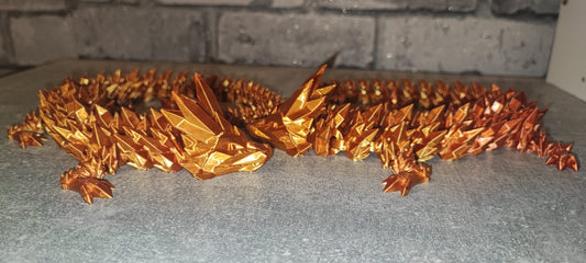 Art 0224 Flexi Kristall-Drache | 3D-gedruckter beweglicher Drache | ca. 48cm cm lang | PLA gold kupfer schimmernd Deko & Geschenk für Fantasy-Fans