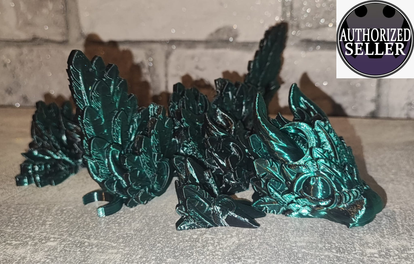 Art 0182 Flexi Mondflügel Drache | 3D-gedruckter beweglicher Drache | ca. 22,5 cm lang | PLA schwarz dunkelgrün schimmernd Deko & Geschenk für Fantasy-Fans Art 0182