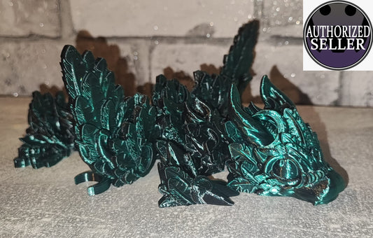 Art 0182 Flexi Mondflügel Drache | 3D-gedruckter beweglicher Drache | ca. 22,5 cm lang | PLA schwarz dunkelgrün schimmernd Deko & Geschenk für Fantasy-Fans Art 0182