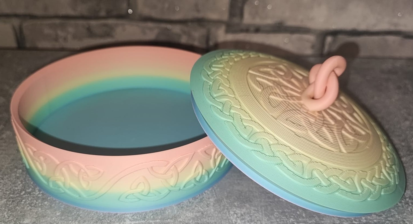 Art 0305 Dose mit Muster | 3D-gedruckt | ca 13cm Durchmesser und 8cm hoch| PLA matt Regenbogen | Deko Home Geschenk