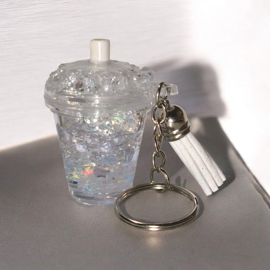 Mini Schlüsselanhänger im Snowglobe Design - Unikat - mit Quaste und Schlüsselring - Art Nr S030