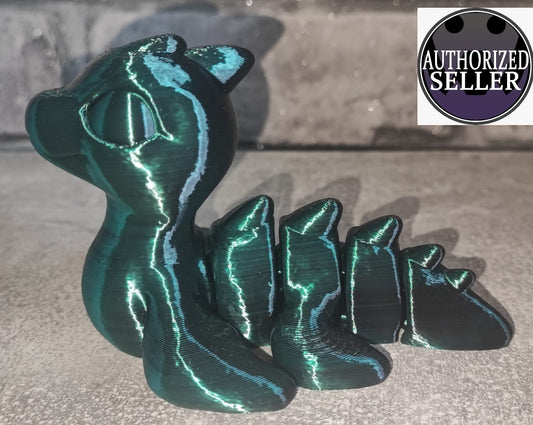 Art. 0204 Loch Ness | 3D-gedruckter beweglicher Drache | ca 11,5 cm lang | PLA schwarz grün schimmernd Deko & Geschenk für Fantasy-Fans