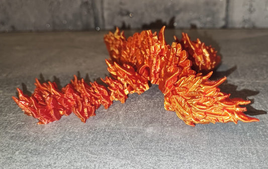 Art. 0183 Flexi Phoenix Drache | 3D-gedruckter beweglicher Drache | ca. 17,5 cm cm lang | PLA gold rot schimmernd Deko & Geschenk für Fantasy-Fans Art. 0183