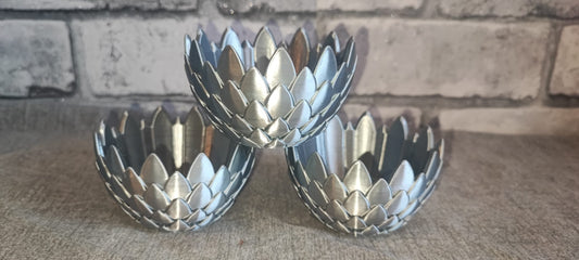 Art 0143 Drachenschuppen Teelichthalter B- Ware | 3D-gedruckt| 5*8cm | PLA Silber Chrome Deko Home Geschenk Art 0143