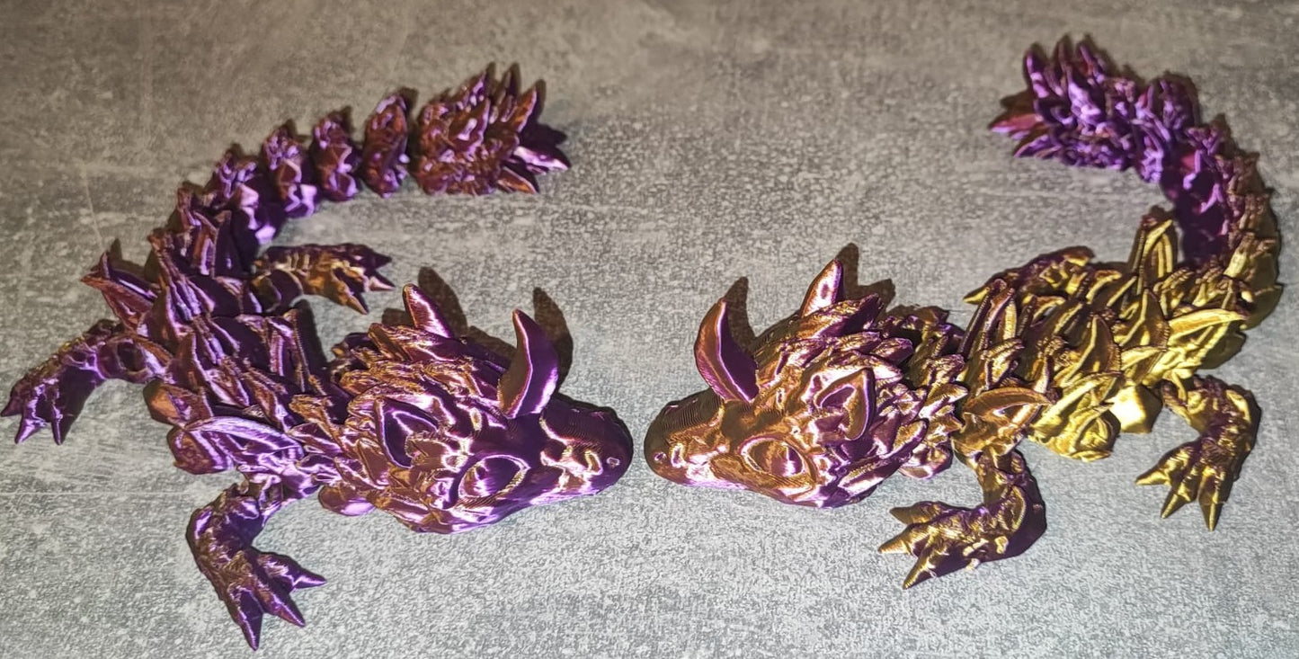 Art. 0227 Flexi Einhorn Drache | 3D-gedruckter beweglicher Drache | 22,5 cm lang | PLA gold lila schimmernd Deko & Geschenk für Fantasy-Fans