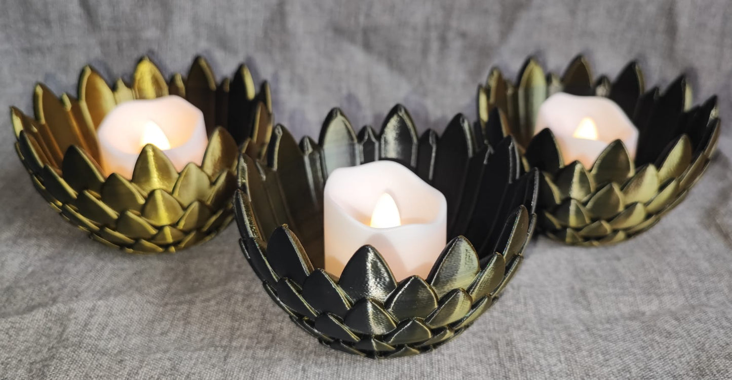 Art 0133 Drachenschuppen Teelichthalter| 3D-gedruckt| 5*8cm | PLA schwarz gold Seiden Deko Home Geschenk Art 0133