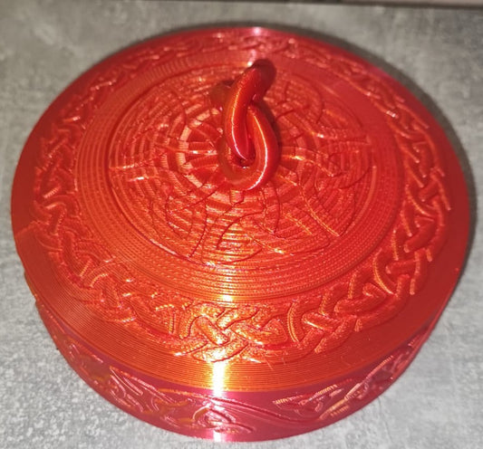 Art 0303 Dose mit Muster | 3D-gedruckt | ca 13cm Durchmesser und 8cm hoch| PLA rot gold schimmernd | Deko Home Geschenk