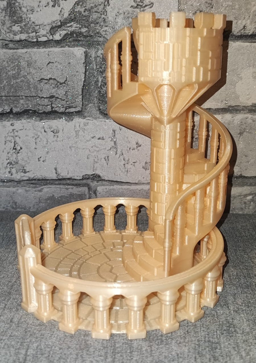 Art 0165 Drachen Würfelturm Burg| 3D-gedruckt| 18*14,5cm | PLA Sandgold schimmernd Deko Home Geschenk Art 0165
