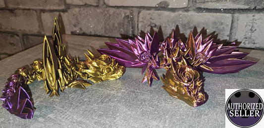 Art 0238 Flexi Rosendrache| 3D-gedruckter beweglicher Drache | ca. 22 cm lang Flügelspannweite 20cm | PLA gold lila schimmernd Deko & Geschenk für Fantasy-Fans