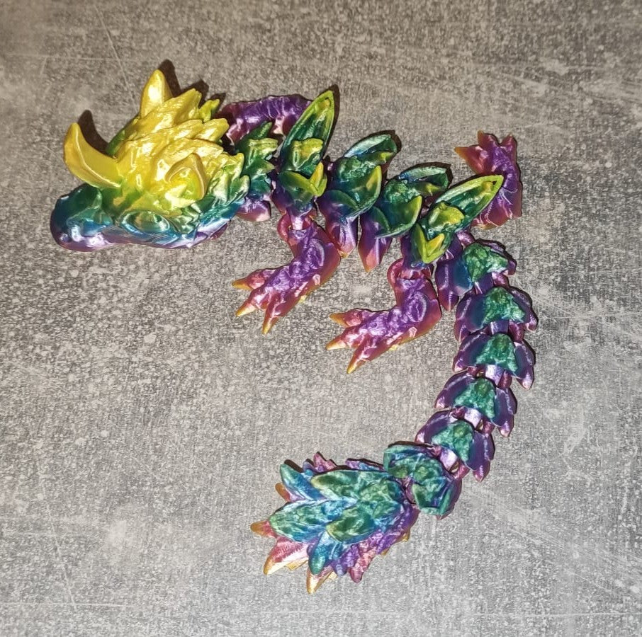 Art. 0186 Flexi Einhorn Drache | 3D-gedruckter beweglicher Drache | 22,5 cm lang | PLA Regenbogen Deko & Geschenk für Fantasy-Fans Art. 0186