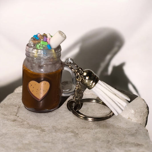 Mini Schlüsselanhänger im Snowglobe Design - Unikat - mit Quaste und Schlüsselring - Art Nr S014