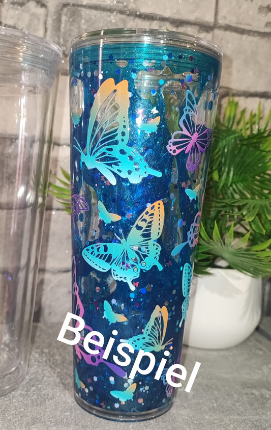 Großer Glitzer/-Lava Becher mit Strohhalm und UV Dtf Aufkleber - Kunststoff
