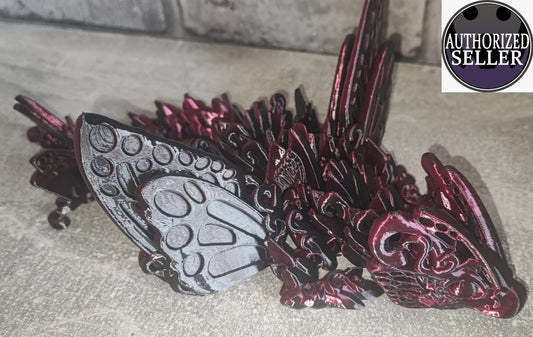 Art. 0201 Großer Schmetterlings Drache| 3D-gedruckter beweglicher Drache | 31 cm lang | PLA Silk rose red schwarz schimmernd Deko & Geschenk für Fantasy-Fans
