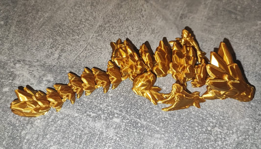 Art. 0184 Flexi Edelstein Drache | 3D-gedruckter beweglicher Drache | ca. 17,5cm cm lang | PLA glänzend gold Deko & Geschenk für Fantasy-Fans Art. 0184