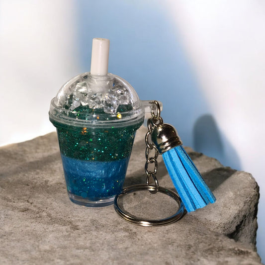 Mini Schlüsselanhänger im Snowglobe Design - Unikat - mit Quaste und Schlüsselring - Art Nr S007