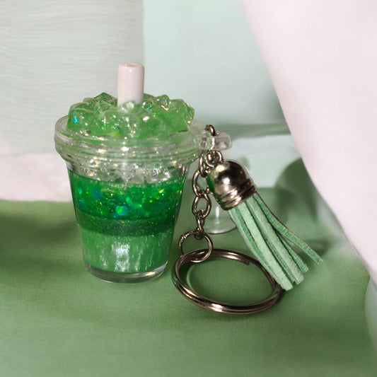 Mini Schlüsselanhänger im Snowglobe Design - Unikat - mit Quaste und Schlüsselring - Art Nr S008