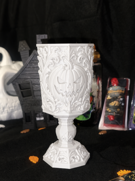 Halloween Kürbis Kelch - 18cm Höhe - 8cm Durchmesser - weiß - 3D gedruckt - Dekoartikel Art Nr. E-0002a