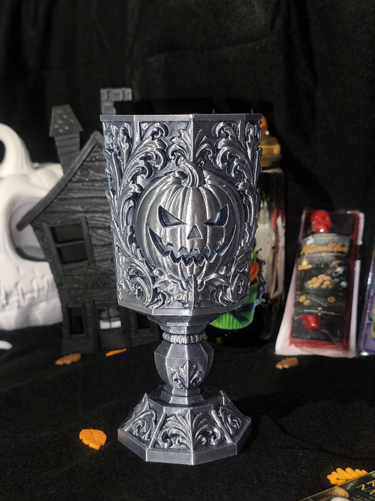 Halloween Kürbis Kelch - 18cm Höhe - 8cm Durchmesser - Titangrau Silk - 3D gedruckt - Dekoartikel Art Nr. E-0002b