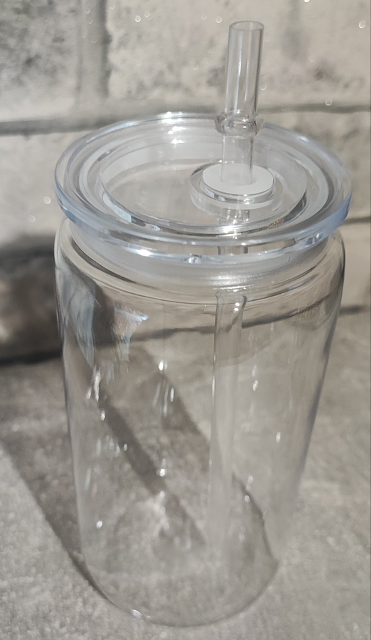 Schwarz/Transparenter Kunststoff Becher mit Strohhalm und UV Dtf Aufkleber - inkl Deckel