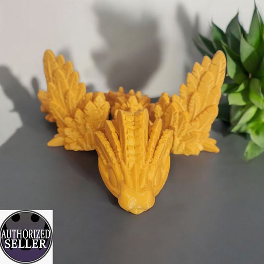 Art.017 Flexi Schlangen Drache | 3D-gedruckter beweglicher Drache | 23,0 cm lang | PLA goldfarbend Deko & Geschenk für Fantasy-Fans Art.017