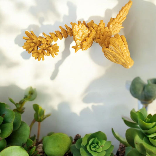 Art.017 Flexi Schlangen Drache | 3D-gedruckter beweglicher Drache | 23,0 cm lang | PLA goldfarbend Deko & Geschenk für Fantasy-Fans Art.017