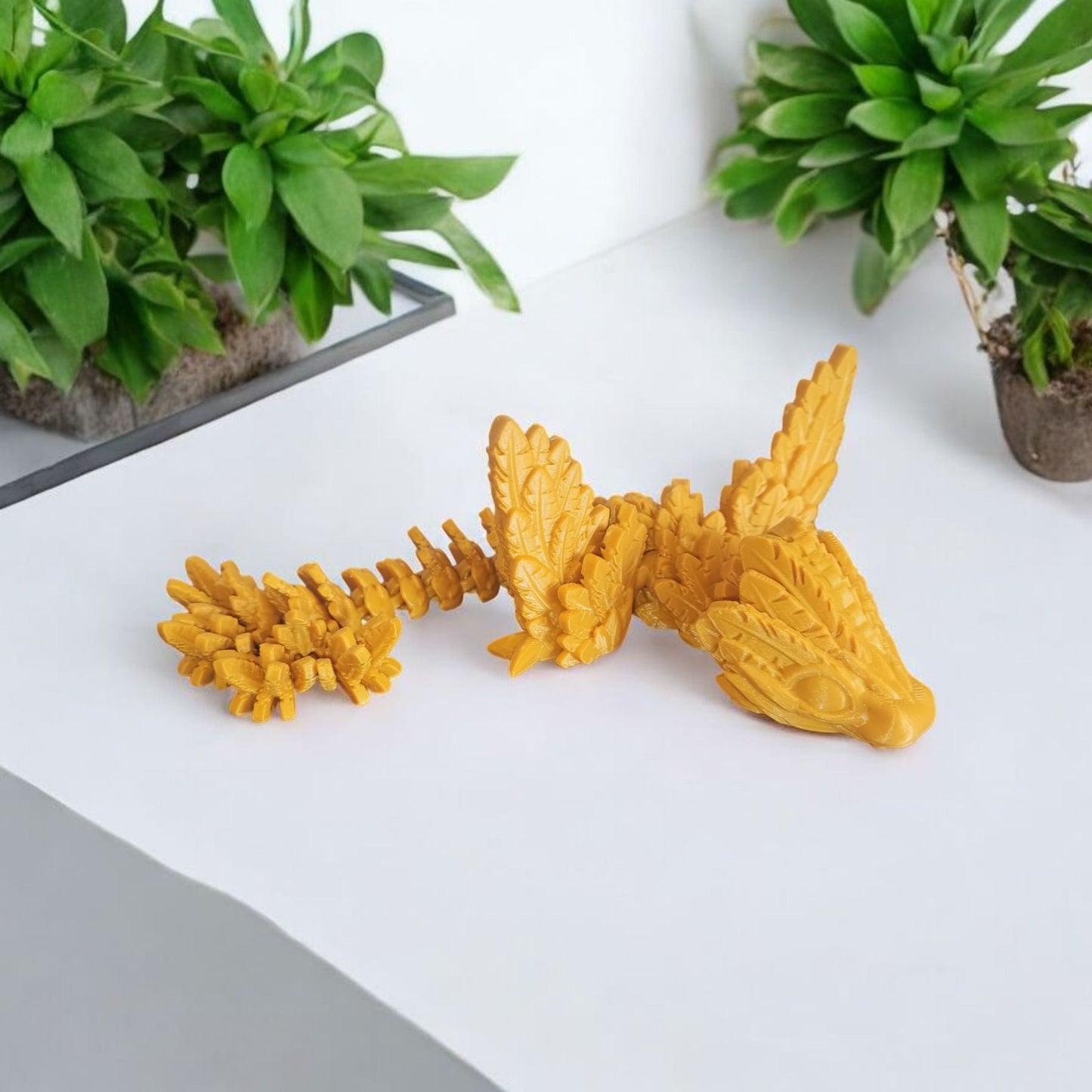 Art.017 Flexi Schlangen Drache | 3D-gedruckter beweglicher Drache | 23,0 cm lang | PLA goldfarbend Deko & Geschenk für Fantasy-Fans Art.017