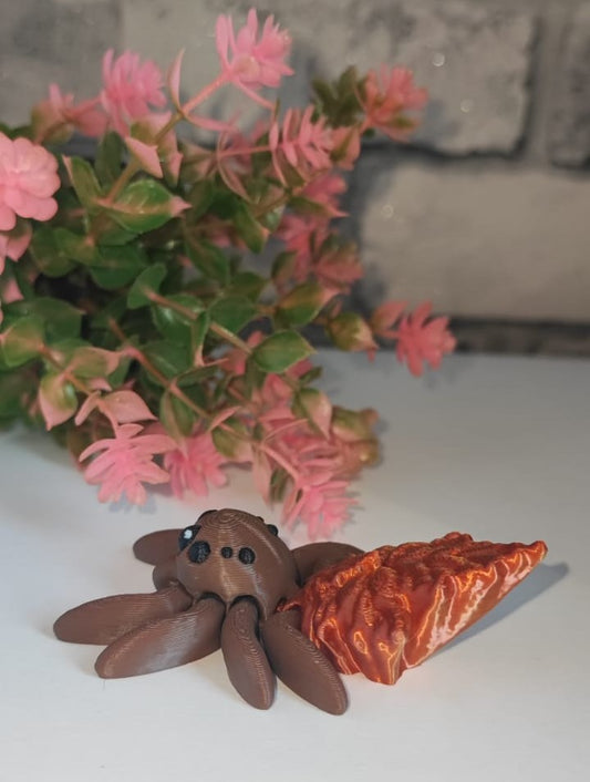 Flexi Spinne mit Herbstblatt| 3D-gedruckt|ca 8*5,5cm breit| PLA braun schwarz, Gold/Kupfer Deko & Geschenk für Fantasy-Fans Art 0382