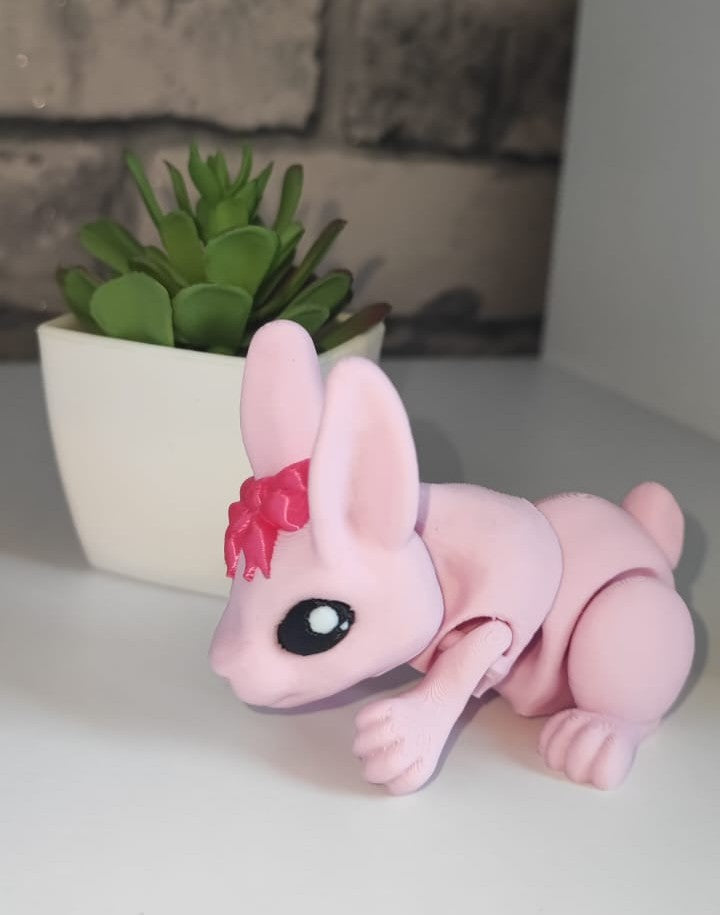 Hase mit Schleife | 3D-gedruckt| ca. 9 cm stehend | PLA rosa pink Deko & Geschenk für Fantasy-Fans Art 0361a