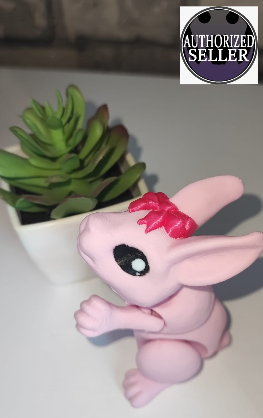 Hase mit Schleife | 3D-gedruckt| ca. 9 cm stehend | PLA rosa pink Deko & Geschenk für Fantasy-Fans Art 0361a
