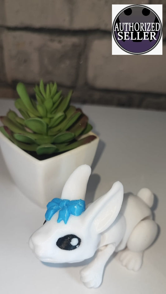 Hase mit Schleife | 3D-gedruckt| ca. 9 cm stehend | PLA weiß blau Deko & Geschenk für Fantasy-Fans Art 0361b