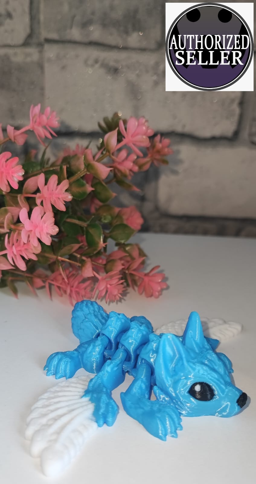 Flexi Wolfsdrache mit Flügeln| 3D-gedruckt| ca 10,5cm*12,5cm breit | PLA weiß blau schwarz Deko & Geschenk für Fantasy-Fans Art 0359