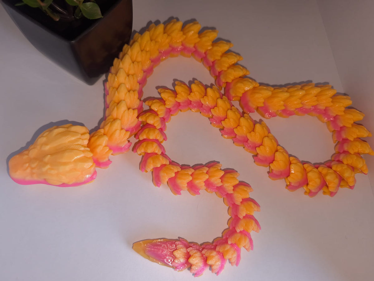XL Schlange | 3D-gedruckter bewegliche Schlange | ca.89,5 cm lang | PETG rosa orange Verlauf Deko & Geschenk für Fantasy-Fans Art Nr 0393