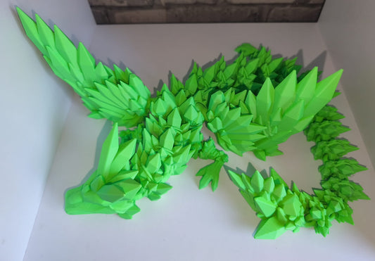 Mega Flexi Kristall-Drache mit Flügel | 3D-gedruckter beweglicher Drache | ca. 58cm cm lang | PLA zarter Farbverlauf Deko & Geschenk für Fantasy-Fans Art Nr 0399