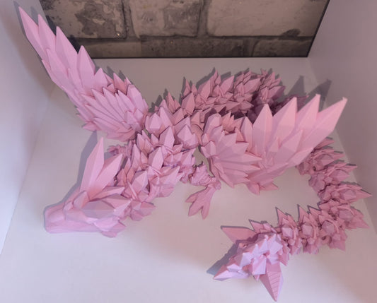 Mega Flexi Kristall-Drache mit Flügel | 3D-gedruckt| ca. 58cm cm lang | PLA rosa Deko & Geschenk für Fantasy-Fans Art Nr 0395