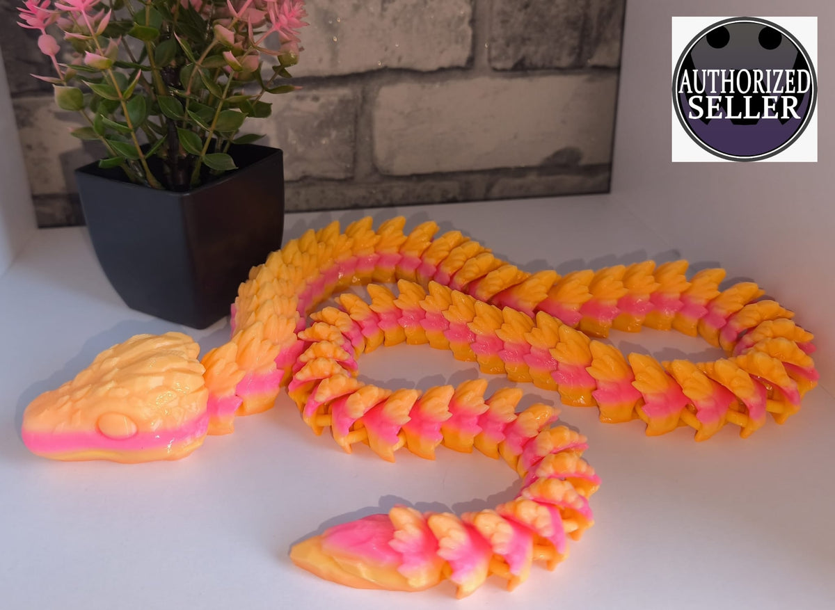 XL Schlange | 3D-gedruckter bewegliche Schlange | ca.89,5 cm lang | PETG rosa orange Verlauf Deko & Geschenk für Fantasy-Fans Art Nr 0393