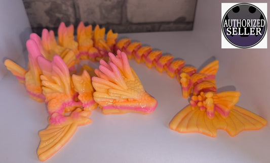 Flexi Koi Drache | 3D-gedruckt| ca. 60cm lang | PETG Farbverlauf orange rosa Deko & Geschenk für Fantasy-Fans Art 0396