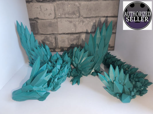 Mega Flexi Kristall-Drache mit Flügel | 3D-gedruckt| ca. 58cm cm lang | PLA grün Deko & Geschenk für Fantasy-Fans Art Nr 0394