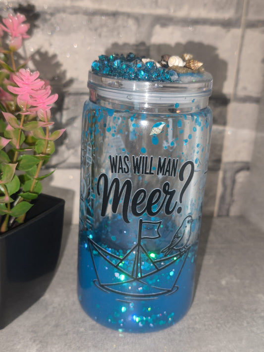 Meeres Lava Becher mit UV Dtf Aufkleber inkl Strohhalm - Kunststoff - Deko Deckel mit Muscheln