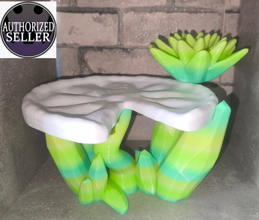 XL Seerosenblatt getragen von Kristallen mit Seerose| 3D-gedruckt| ca. 22*30 cm | PETG grün Verlauf Art Nr 0408