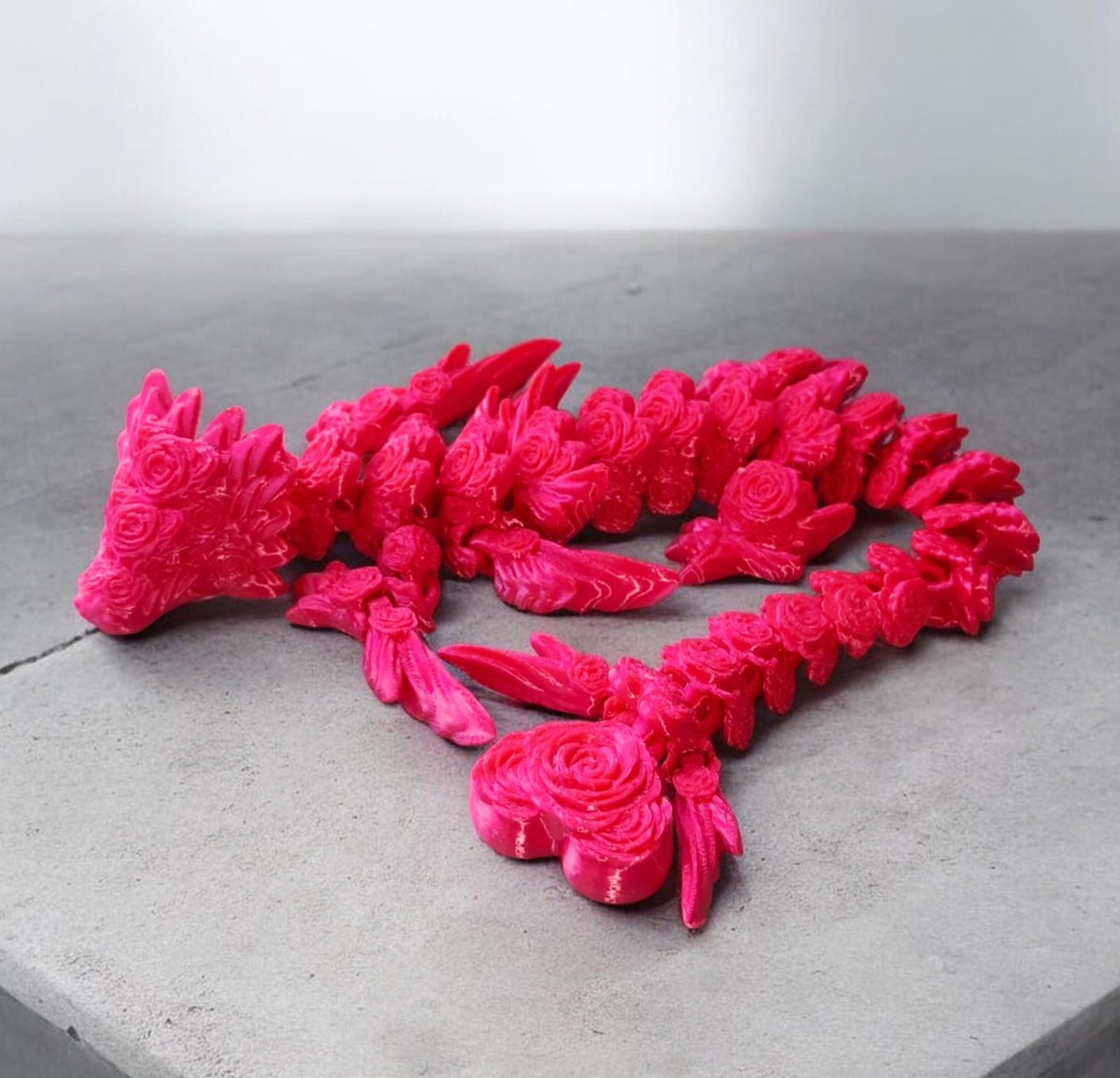 Flexi Rosendrache| 3D-gedruckter beweglicher Drache | ca. 34,5 cm lang|PLA