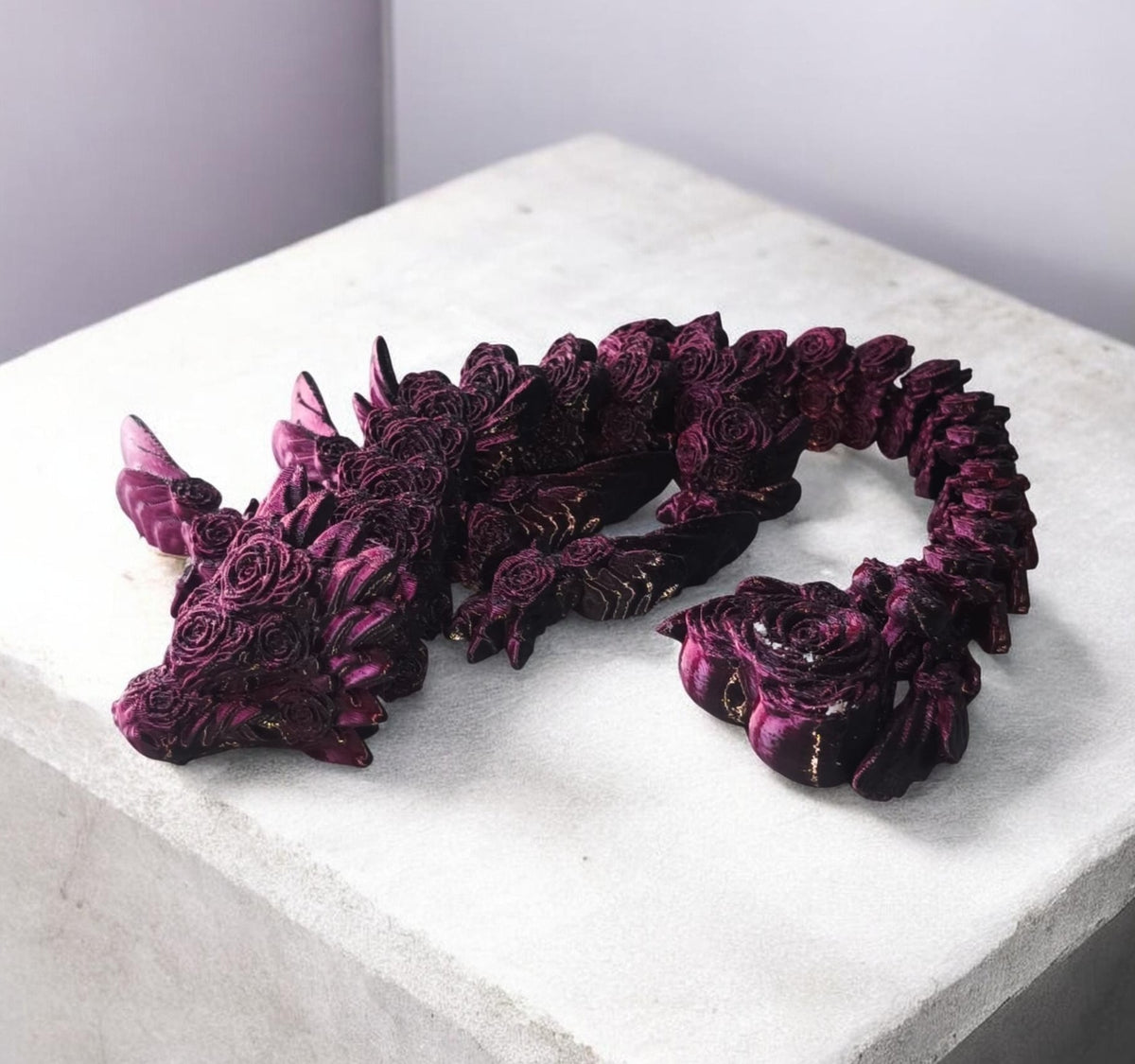 Flexi Rosendrache| 3D-gedruckter beweglicher Drache | ca. 34,5 cm lang|PLA