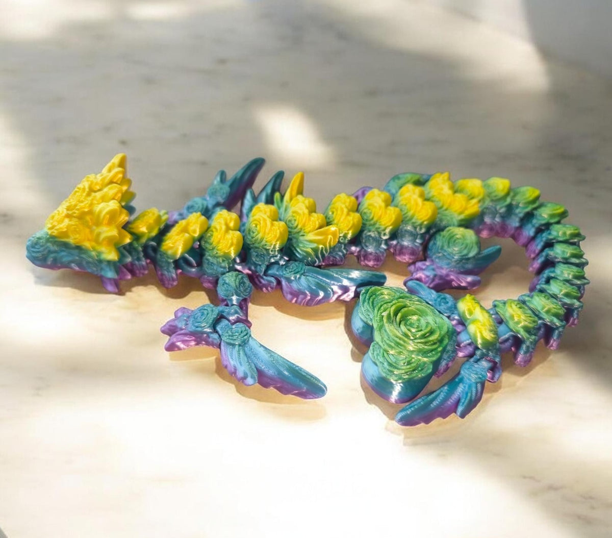 Flexi Rosendrache| 3D-gedruckter beweglicher Drache | ca. 34,5 cm lang|PLA