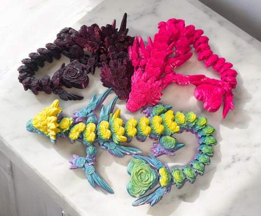 Flexi Rosendrache| 3D-gedruckter beweglicher Drache | ca. 34,5 cm lang|PLA